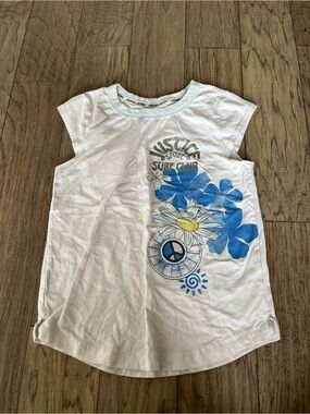 Justice White Tank Top with Blue Floral Graphic